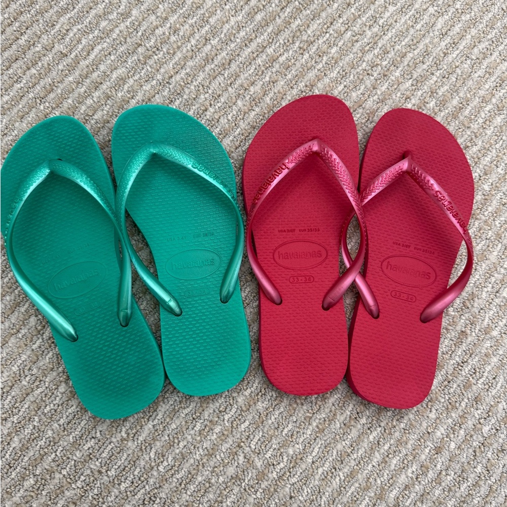 Havaianas Teal and Crimson Flip Flops